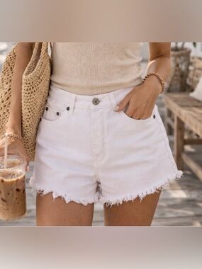One Teaspoon White Denim Cutoff Shorts Size 23 High Rise Frayed Hem Summer
